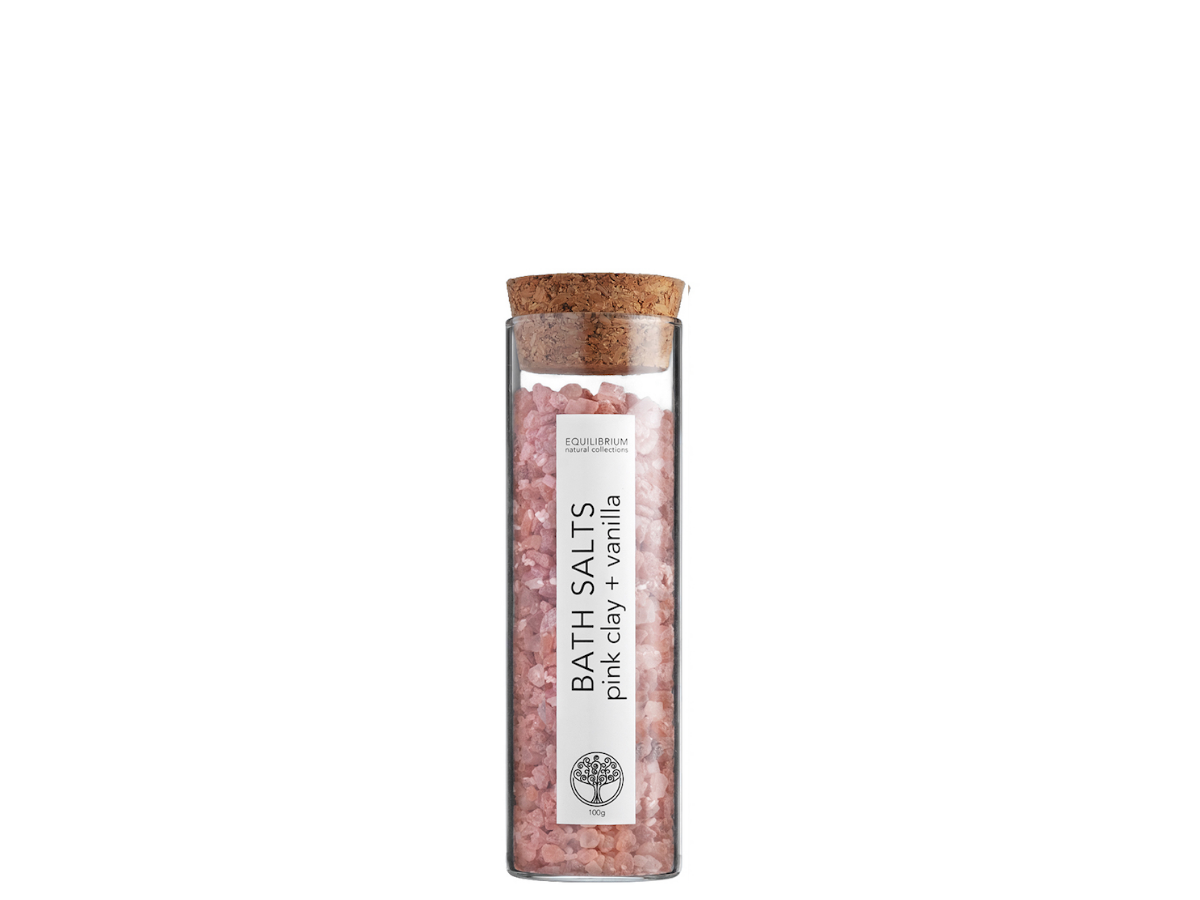 NATURAL BATH SALT HIMALAYAS PINK CLAY + VANILLA 100G (TEST TUBE)