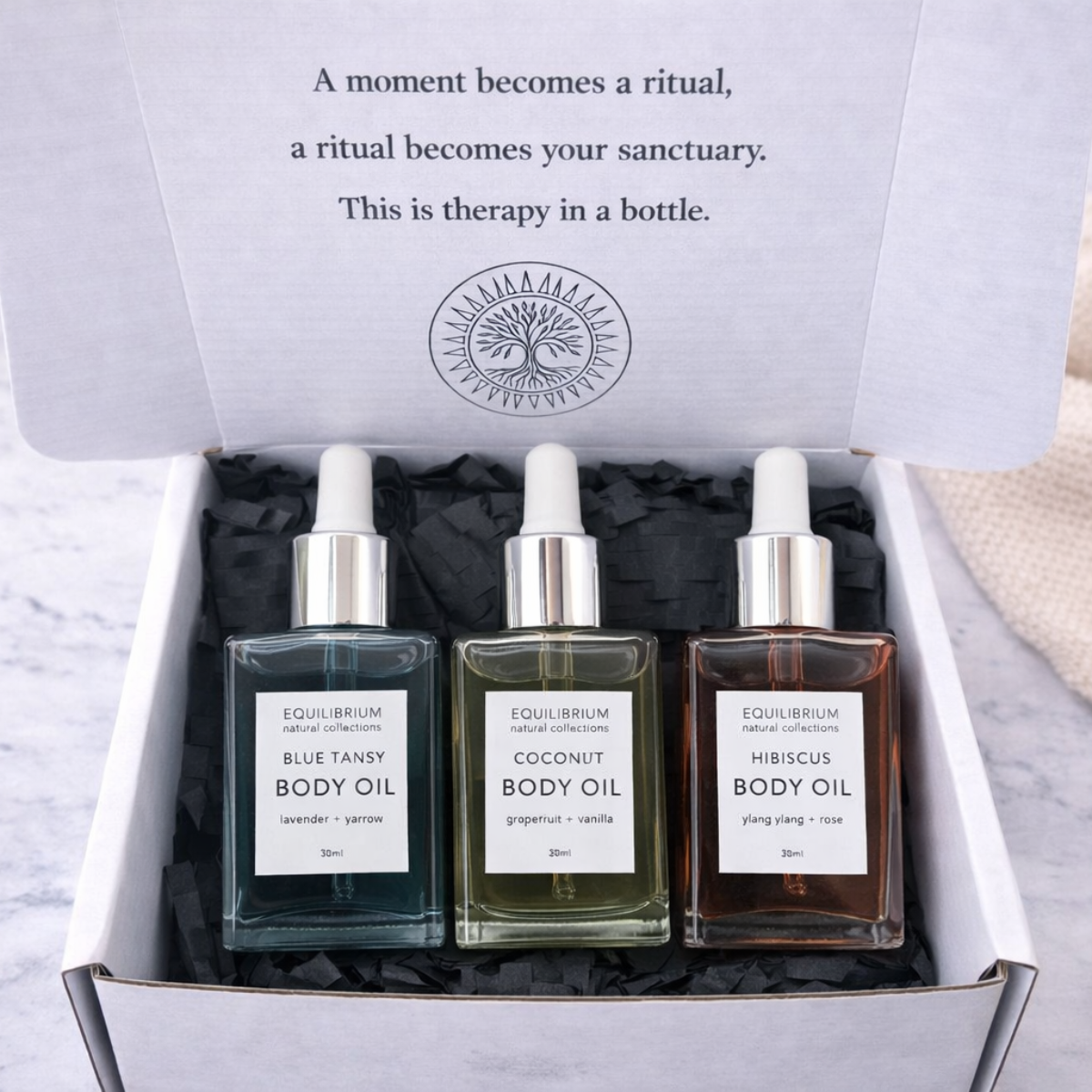The Sanctuary Trio – Blue Tansy, Hibiscus & Coconut Body Oils 30ml