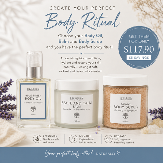 Body scrub + balm + body oil