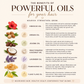 Infographic detailing the benefits of powerful oils for hair care with images and descriptions.