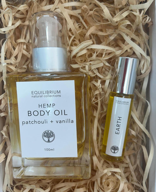GIFT BOX : Hemp + Patchouli body oil & Matching Earth perfume